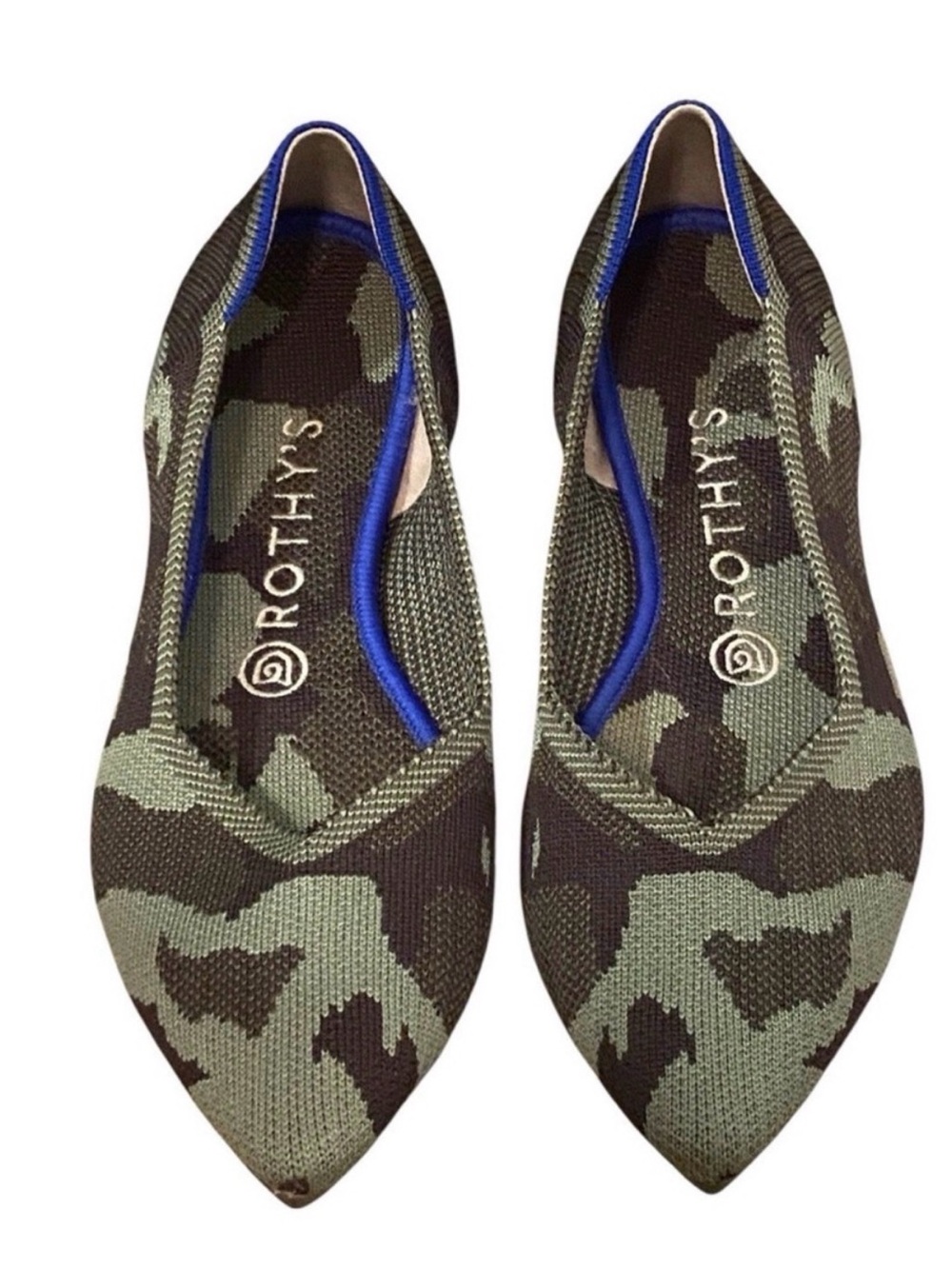 NWOT Rothy's The Point Olive Green Camo Pointed Knit Flats RETIRED RARE